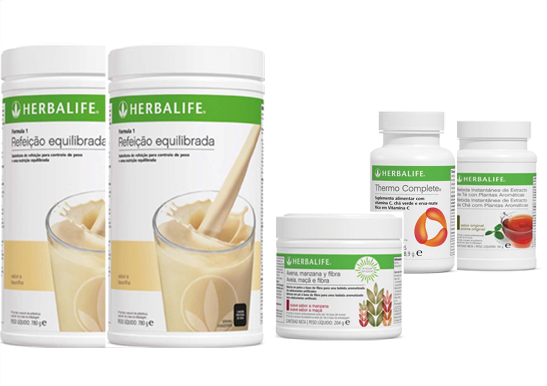 2 x F1 Substituto de Refeição Equilibrada                       1 x Concentrado de Ervas Aromáticas 50g                            1x Fibra de Maçã e Aveia                          1 x Thermo Complete